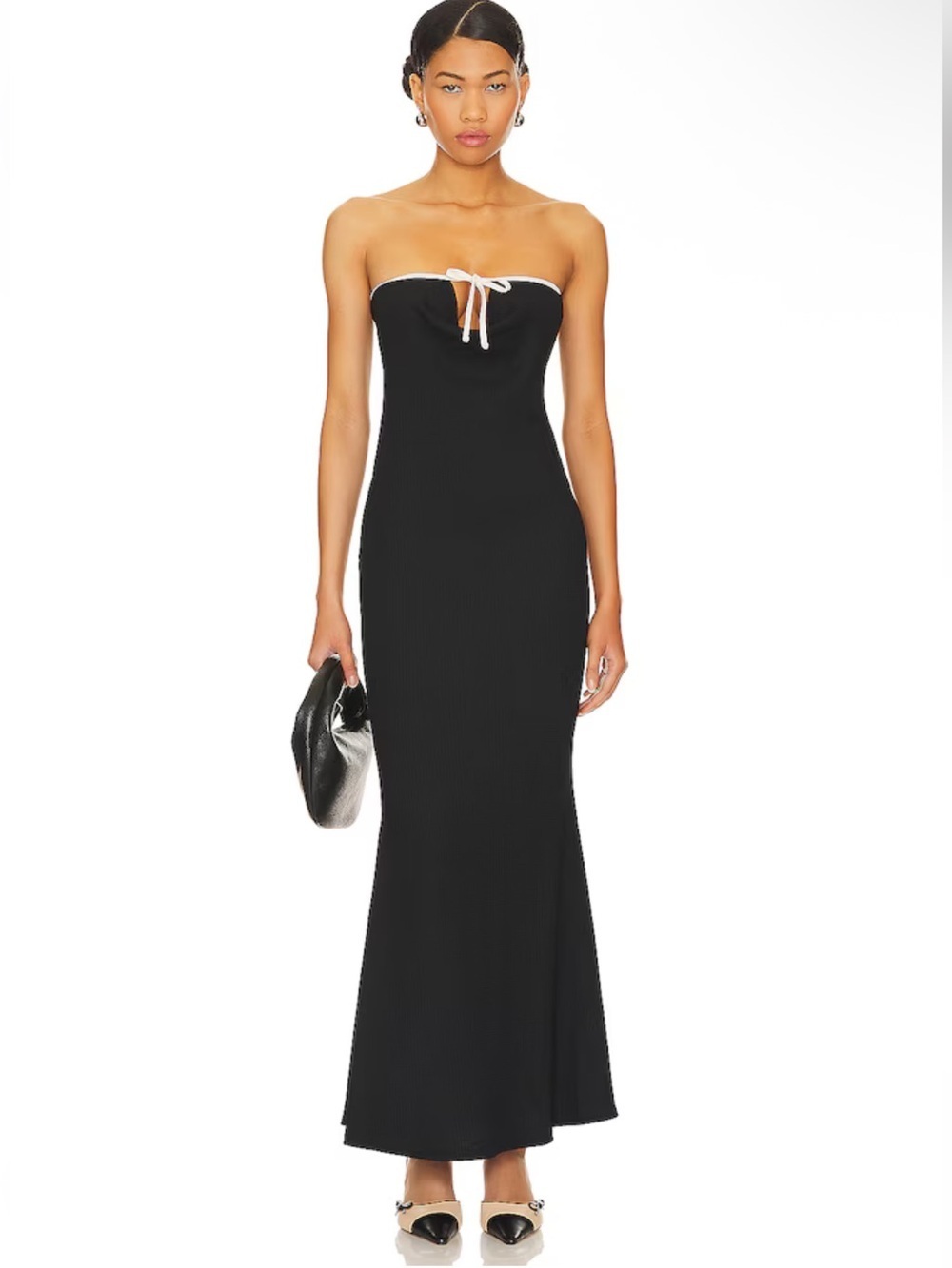 Lioness Illuminating Maxi Dress Onyx Strapless Black knit Revolve NWT M